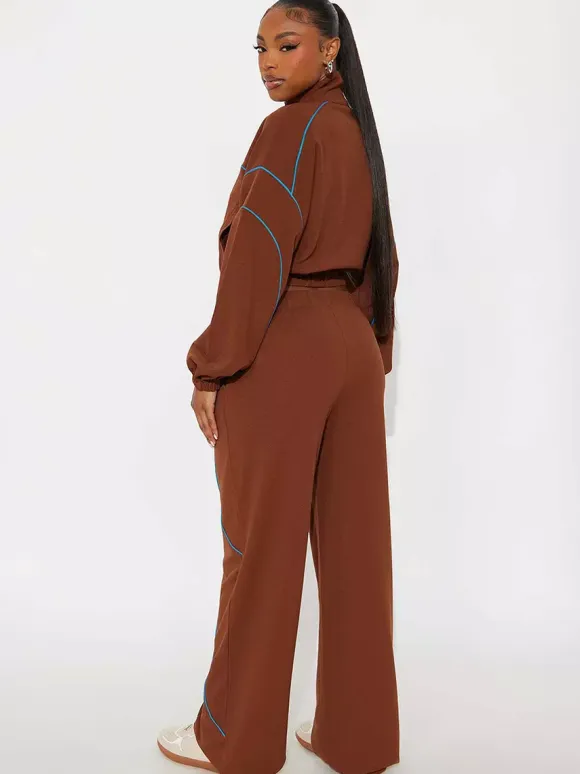 Piping Trim Zip Up Crop Tracksuit With Wide Leg For Women 2026