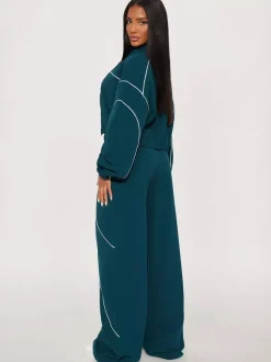 Piping Trim Zip Up Crop Tracksuit With Wide Leg For Women 2026