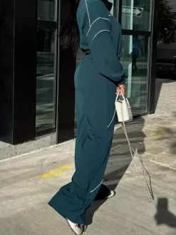 Piping Trim Zip Up Crop Tracksuit With Wide Leg For Women 2026