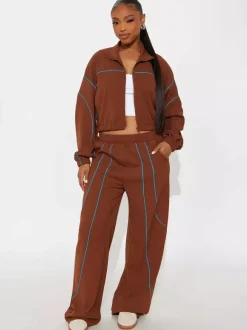 Piping Trim Zip Up Crop Tracksuit With Wide Leg For Women 2026