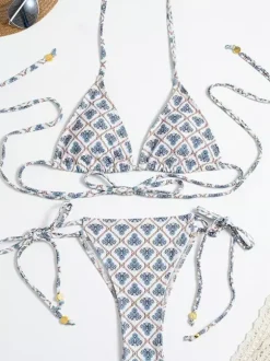 Plaid And Floral Printed Bikini Two-piece Swimsuit For Summer 2026