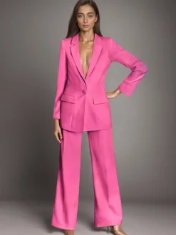 Plain Notched Lapel Button Blazer Busniess Casual 2 Pieces Set