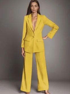 Plain Notched Lapel Button Blazer Busniess Casual 2 Pieces Set