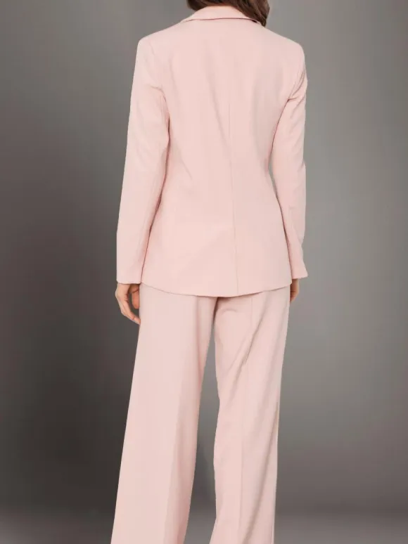 Plain Notched Lapel Button Blazer Busniess Casual 2 Pieces Set