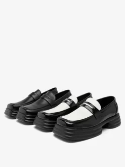 Platform Penny Loafers For Men Slip On Chunky Heel Square Toe Penny Shoes