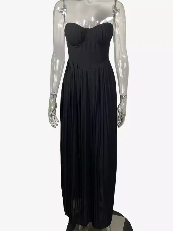 Pleated Corset Bustier Bodice Sleeveless Maxi Party Dress For Women 2026