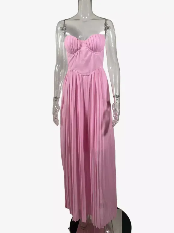 Pleated Corset Bustier Bodice Sleeveless Maxi Party Dress For Women 2026