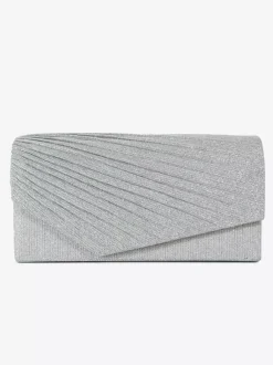 Pleated Glitter Fabric Evening Clutch Bag Solid Color Formal Wedding Party Hand Purse