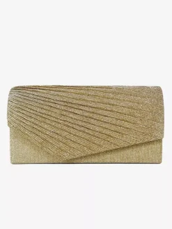 Pleated Glitter Fabric Evening Clutch Bag Solid Color Formal Wedding Party Hand Purse