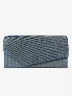 Pleated Glitter Fabric Evening Clutch Bag Solid Color Formal Wedding Party Hand Purse