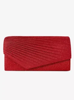 Pleated Glitter Fabric Evening Clutch Bag Solid Color Formal Wedding Party Hand Purse