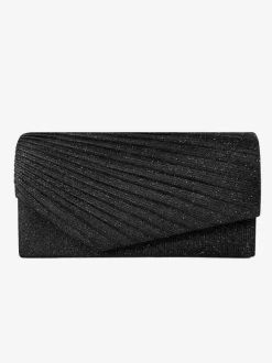 Pleated Glitter Fabric Evening Clutch Bag Solid Color Formal Wedding Party Hand Purse