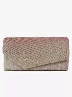 Pleated Glitter Fabric Evening Clutch Bag Solid Color Formal Wedding Party Hand Purse