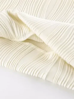 Pleated Off Shoulder Women's Maxi Dress - Elegant Cream Textured Bodycon Gown - Long Sleeve Party Wear 2026