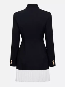 Pleated Patchwork Long Sleeve Mini Blazer Dress For Women 2026