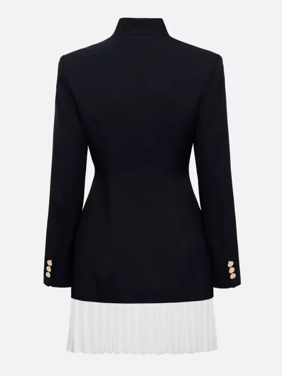 Pleated Patchwork Long Sleeve Mini Blazer Dress For Women 2026