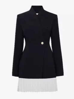 Pleated Patchwork Long Sleeve Mini Blazer Dress For Women 2026
