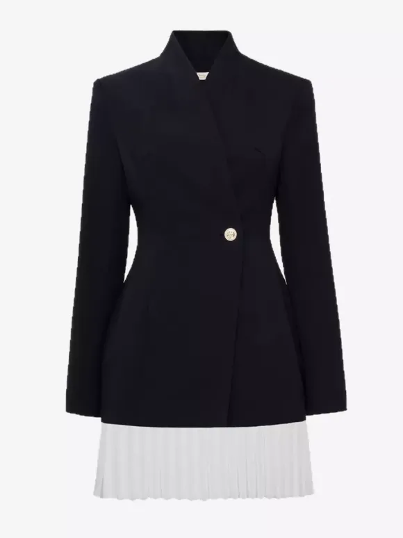 Pleated Patchwork Long Sleeve Mini Blazer Dress For Women 2026