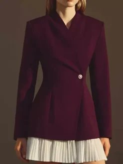 Pleated Patchwork Long Sleeve Mini Blazer Dress For Women 2026