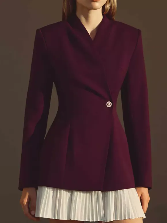 Pleated Patchwork Long Sleeve Mini Blazer Dress For Women 2026