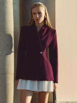 Pleated Patchwork Long Sleeve Mini Blazer Dress For Women 2026
