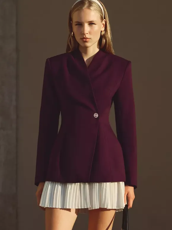 Pleated Patchwork Long Sleeve Mini Blazer Dress For Women 2026