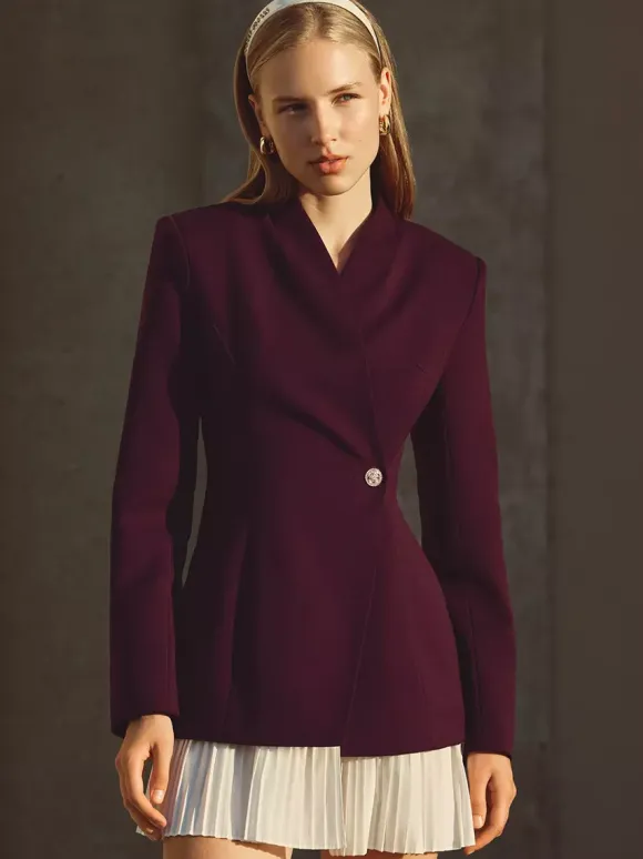 Pleated Patchwork Long Sleeve Mini Blazer Dress For Women 2026