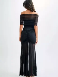 Pleated Maxi Dresses Off-Shoulder Sheer Semi-formal Party Long Dress For Women 2026