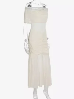 Pleated Maxi Dresses Off-Shoulder Sheer Semi-formal Party Long Dress For Women 2026