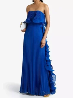 Pleated Strapless Women's Maxi Tube Dress - Ruffle Side Flowy Long Gown - Summer Beach Wedding Guest 2026
