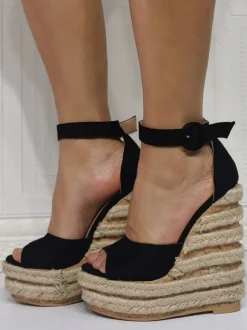 Plus Size Ankle Strap Platform Espadrille Wedge Sandals