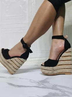 Plus Size Ankle Strap Platform Espadrille Wedge Sandals