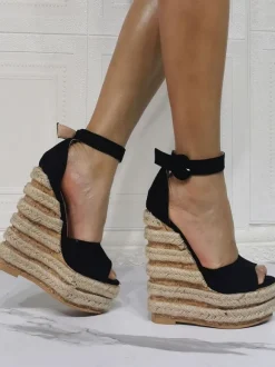 Plus Size Ankle Strap Platform Espadrille Wedge Sandals