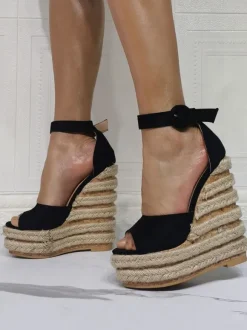 Plus Size Ankle Strap Platform Espadrille Wedge Sandals