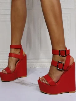 Plus Size Buckles Platform Wedge Sandals