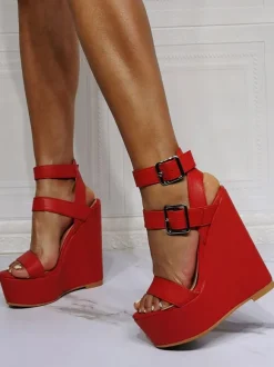 Plus Size Buckles Platform Wedge Sandals