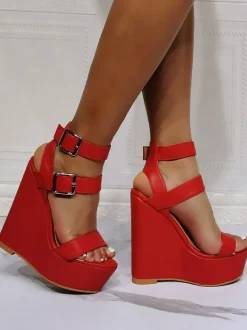 Plus Size Buckles Platform Wedge Sandals