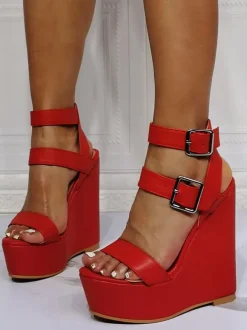 Plus Size Buckles Platform Wedge Sandals