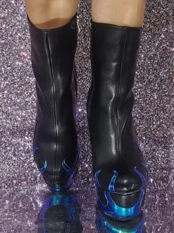 Plus Size Flame Wedge Booties Platform Round Toe Drag Queen Ankle Boots