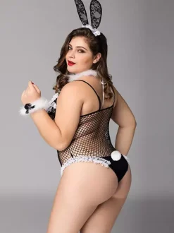 Plus Size Lingerie Bunny Girl Costumes Rave Club Fishnet Mesh Women's Bodysuit