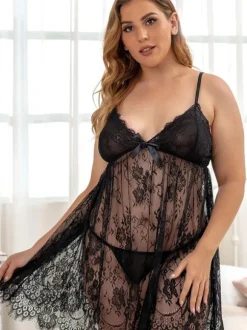 Plus Size Lingerie Lace Backless Floral Print 2-Piece Sexy Hot Underwear