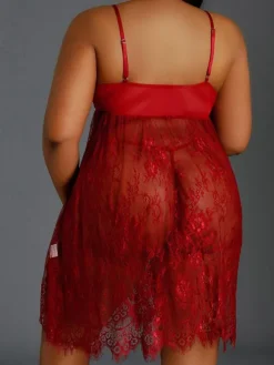 Plus Size Lingerie Lace Backless Floral Print 2-Piece Sexy Hot Underwear