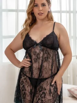 Plus Size Lingerie Lace Backless Floral Print 2-Piece Sexy Hot Underwear