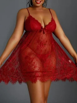 Plus Size Lingerie Lace Backless Floral Print 2-Piece Sexy Hot Underwear