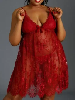 Plus Size Lingerie Lace Backless Floral Print 2-Piece Sexy Hot Underwear