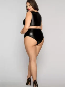 Plus Size Lingerie Wetlook Teddies Shaping Black Crisscross Women Sexy Teddies