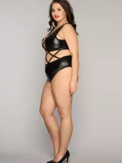 Plus Size Lingerie Wetlook Teddies Shaping Black Crisscross Women Sexy Teddies