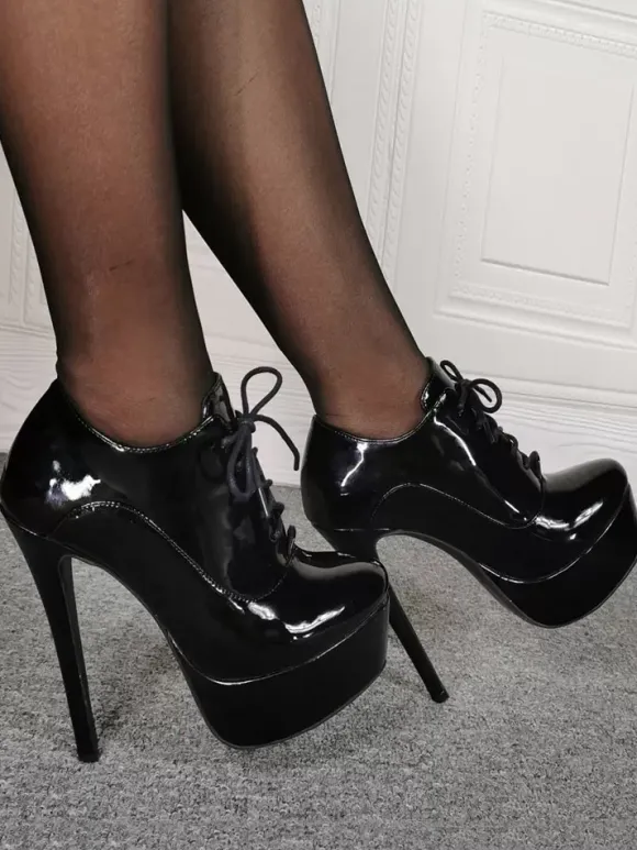 Plus Size Platform Lace Up Stiletto Heel Ankle Boots