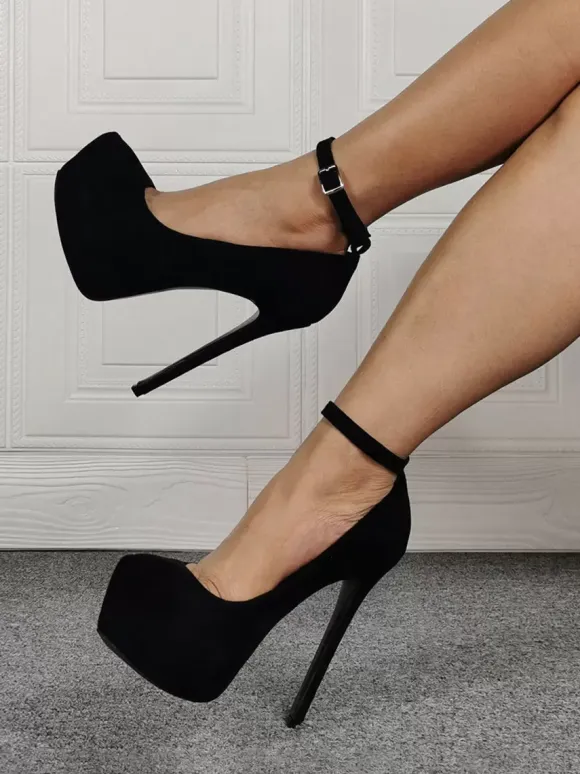Plus Size Sexy High Heel Black Micro Suede Stiletto Heel Sexy Shoes Plus Size Shoes