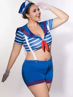 Plus Size Sexy Sailor Costume Women's Rave Club Shorts Top Halloween Outfit